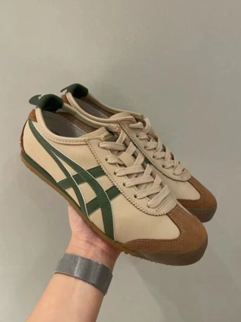 Men’s Onitsuka Tiger Mexico 66 Cream Brown Green Retro Sneakers - Picture 3 of 9